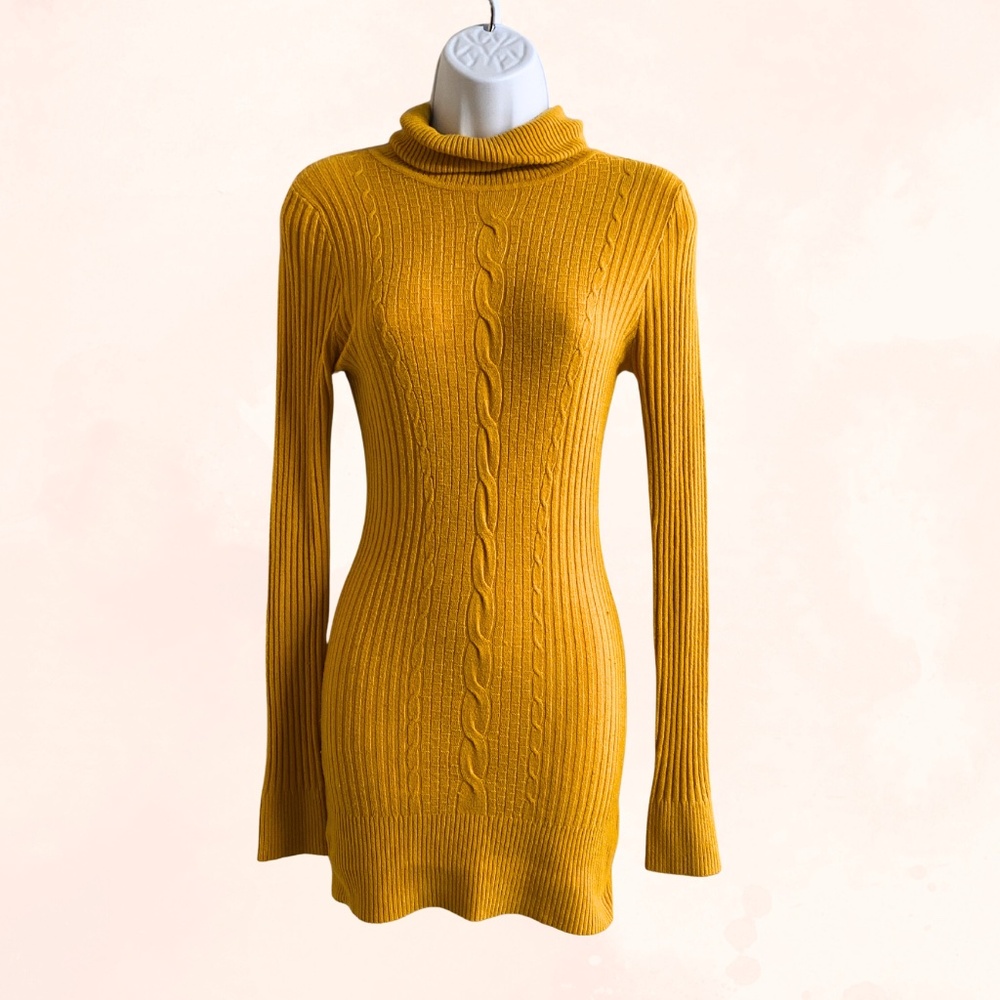 Cozy Yellow Sweaterdress With Turtleneck